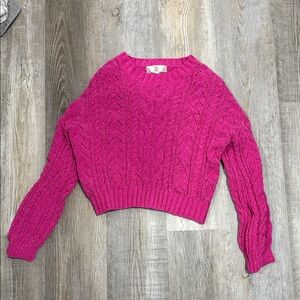 Bright Pink Cable-Knit Cropped Sweater